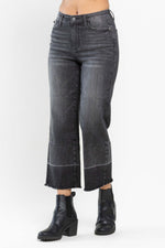 judy blue wide leg cropped gray jeans with released hem