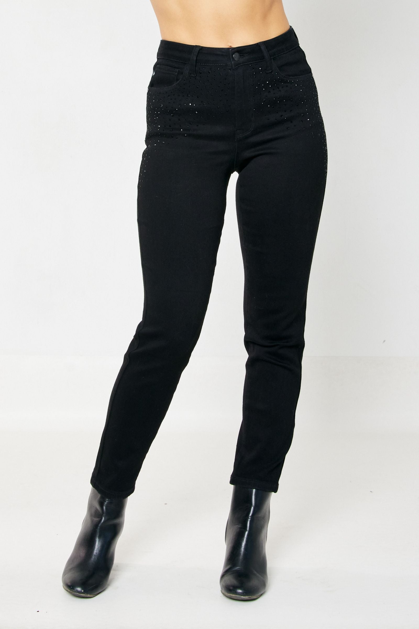 judy blue black slim jeans with rhinestone embellishment