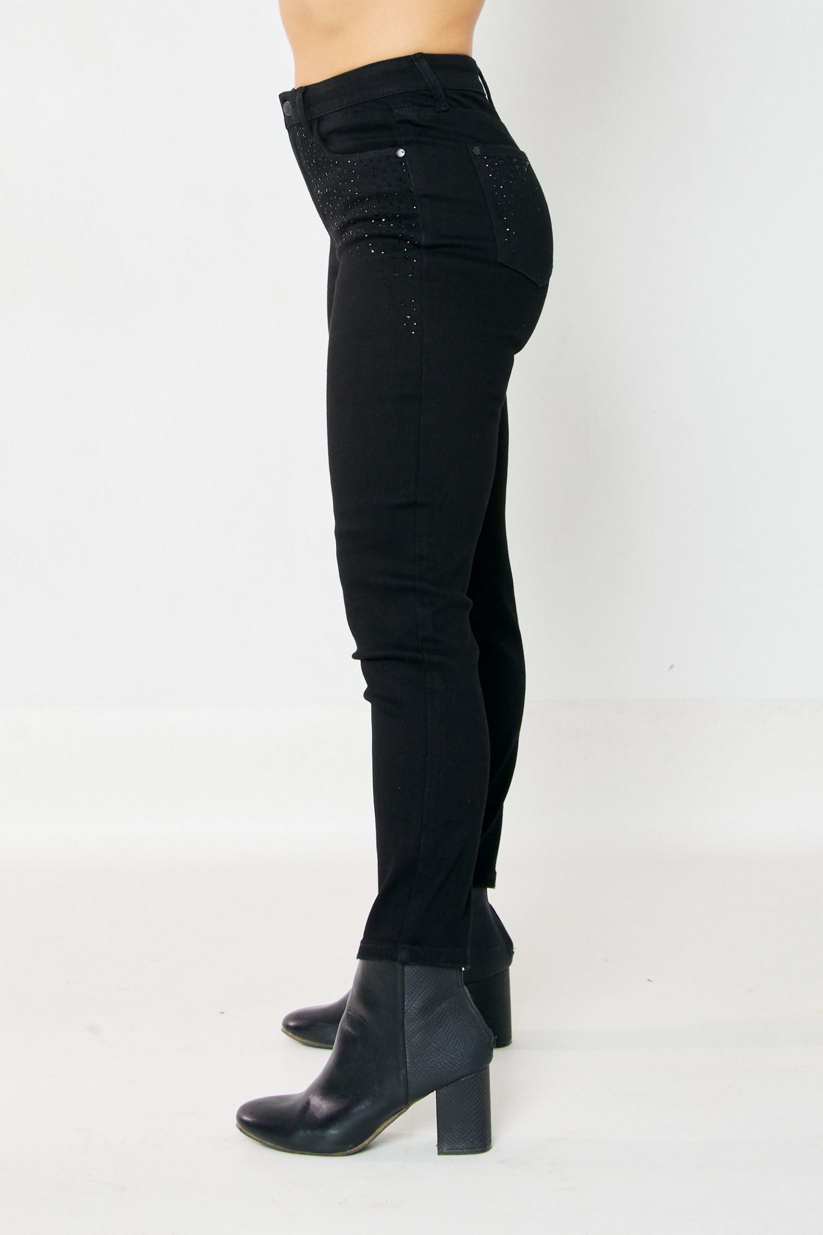 judy blue black slim jeans with rhinestone embellishment