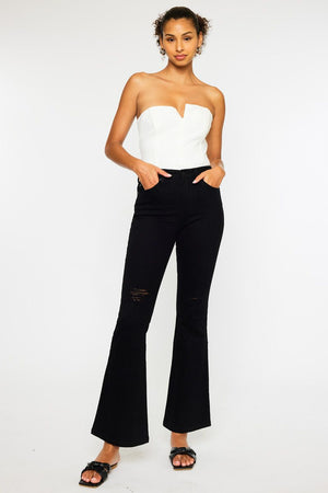 kancan petite high rise flare jeans in black
