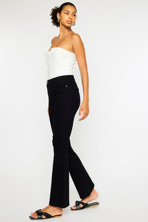 kancan petite high rise flare jeans in black