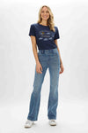 judy blue high waist elastic waist pull on slim bootcut jeans JB88520