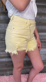risen high rise cross over destroyed hem shorts RDS6004 PALE YELLOW