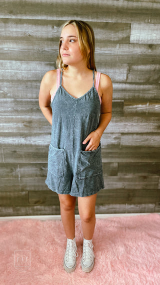 rae mode mineral washed romper in slate blue JP5069 free people hot shot romper dupe