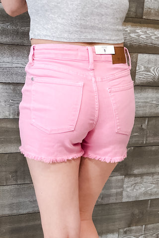 judy blue mid rise light pink garment dyed fray hem shorts JB150225REG