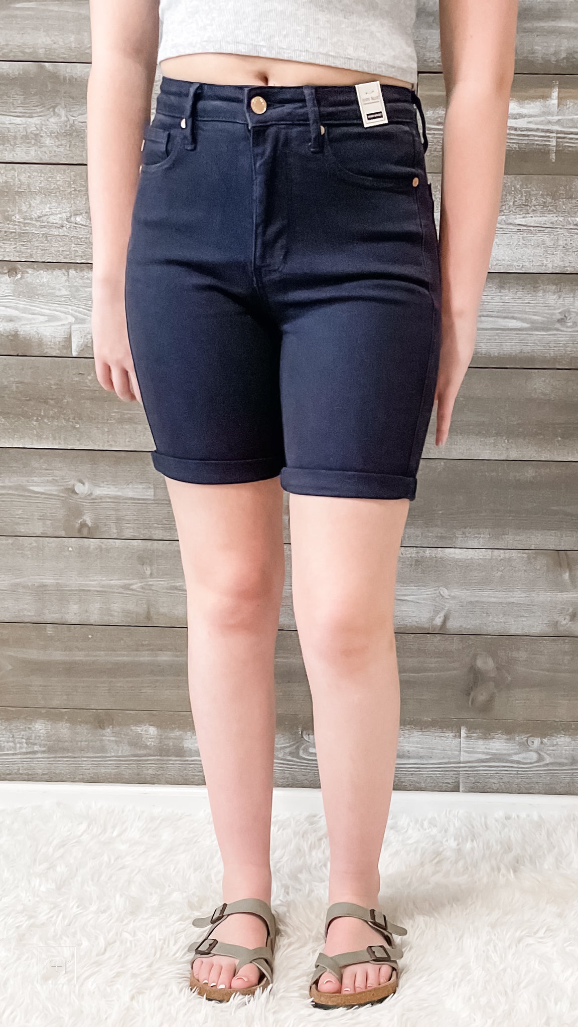 judy blue navy garment dyed high waist tummy control top bermuda shorts JB150270REG JB150270PL