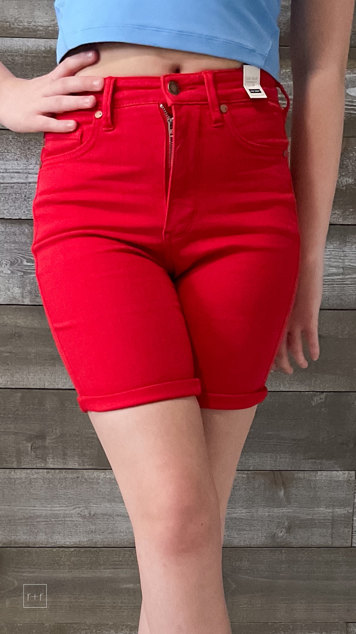 Plus Size Red Tummy Control Bermuda Shorts