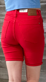 judy blue red garment dyed high waist tummy control top bermuda shorts JB150279REG JB150279PL