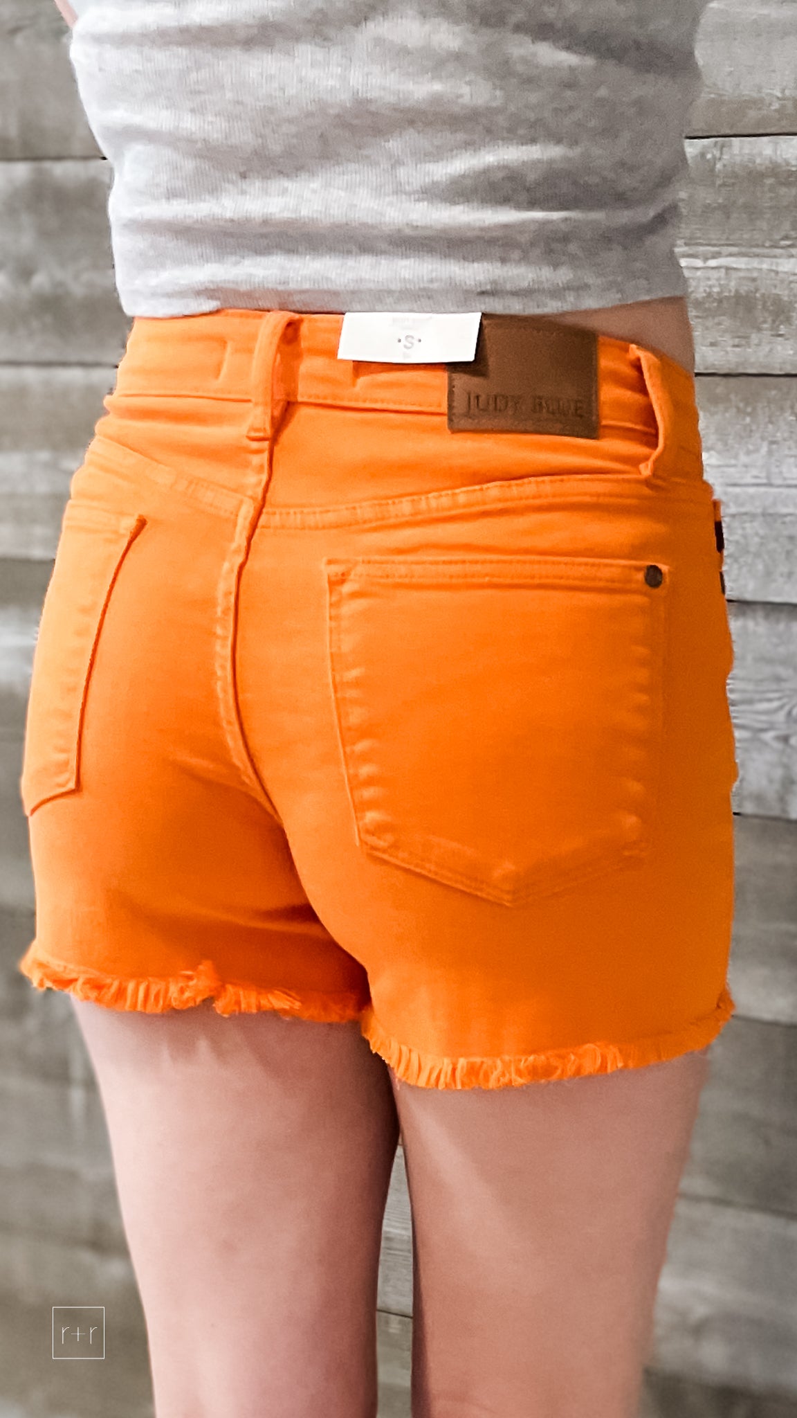 judy blue mid rise orange garment dyed fray hem shorts JB150288REG OR