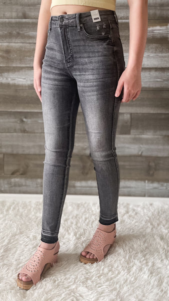 judy blue high waist tummy control gray jeans released hem JB88792 – rivers  & roads boutique