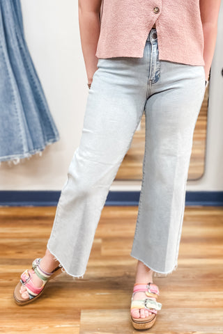 JBD by Just Black Denim Slim Wide Leg Light Wash Jeans for spring with frayed hem DP683 LT