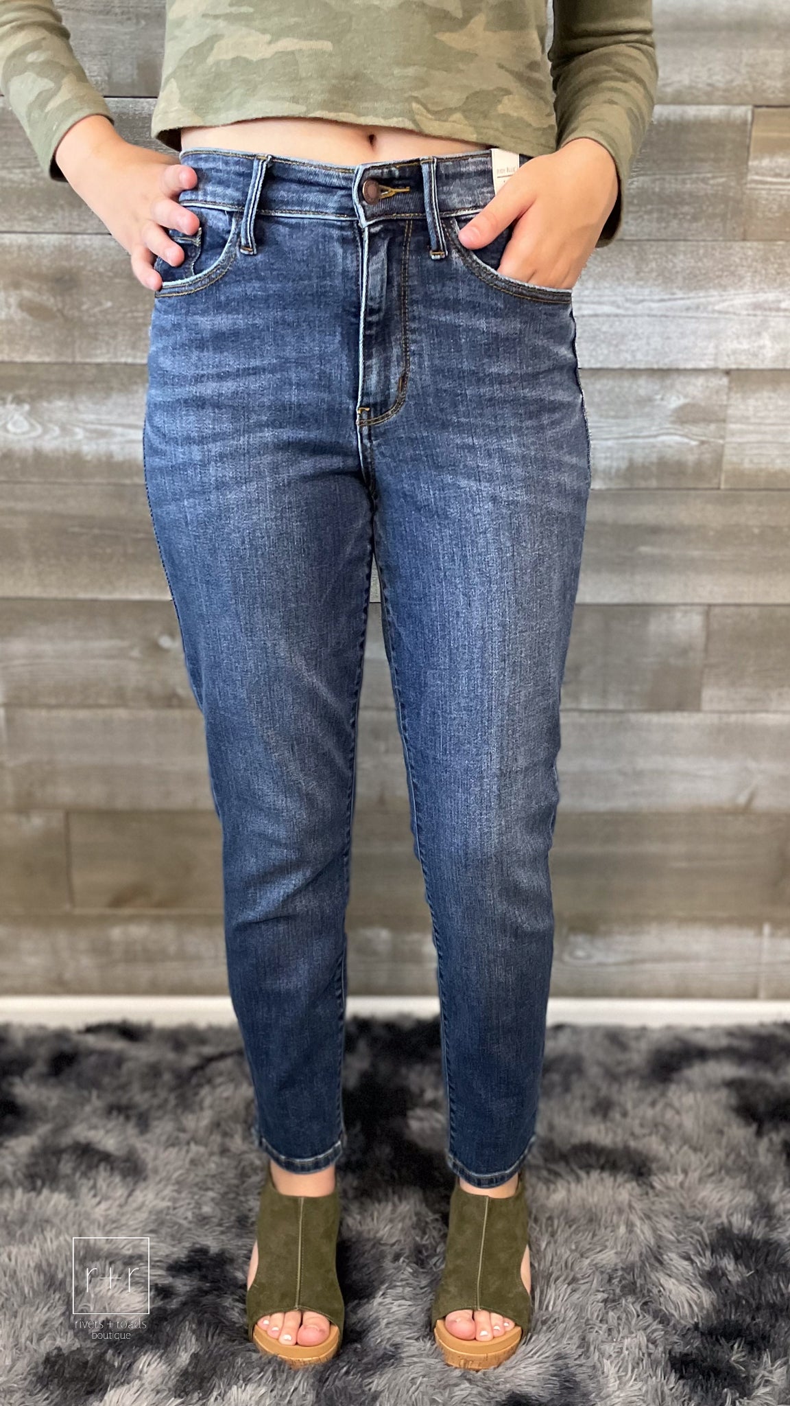 judy blue high waist slim fit jeans patch back pockets JB82549REG DK