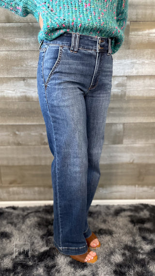 judy blue high waist double button wide leg trouser style jeans JB82558REG MD