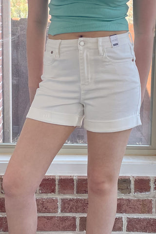 Judy Blue White High Waist Double Roll Cuffed Denim Jean Shorts JB150305 WHT