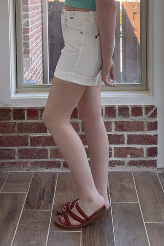 Judy Blue White High Waist Double Roll Cuffed Denim Jean Shorts JB150305 WHT