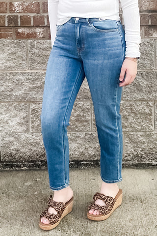 Judy Blue High Waist Ankle Length Straight Leg Jeans Medium Wash Denim JB82714REG MD