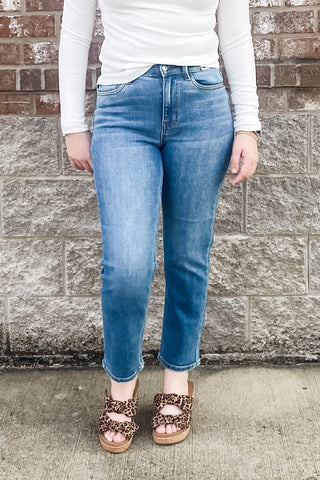 Judy Blue High Waist Ankle Length Straight Leg Jeans Medium Wash Denim JB82714REG MD