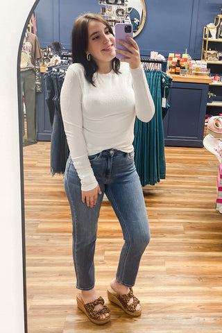 Judy Blue High Waist Ankle Length Straight Leg Jeans Medium Wash Denim JB82714REG MD