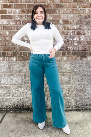 Judy Blue Teal Mid Rise Utility Wide Leg Jeans JB881061REG JB881061PL