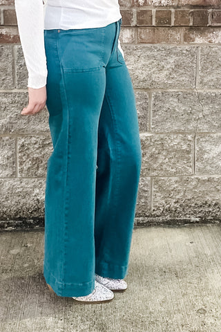 Judy Blue Teal Mid Rise Utility Wide Leg Jeans JB881061REG JB881061PL