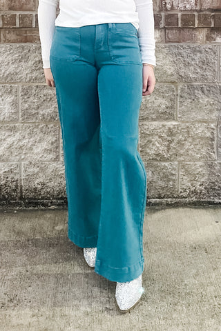 Judy Blue Teal Mid Rise Utility Wide Leg Jeans JB881061REG JB881061PL