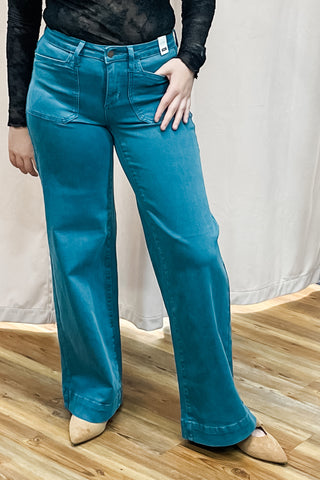 Judy Blue Teal Mid Rise Utility Wide Leg Jeans JB881061REG JB881061PL