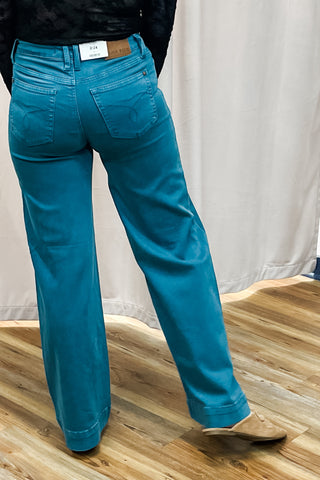 Judy Blue Teal Mid Rise Utility Wide Leg Jeans JB881061REG JB881061PL