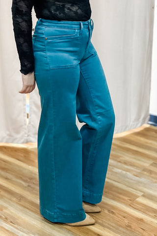 Judy Blue Teal Mid Rise Utility Wide Leg Jeans JB881061REG JB881061PL