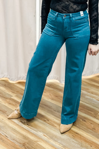 Judy Blue Teal Mid Rise Utility Wide Leg Jeans JB881061REG JB881061PL