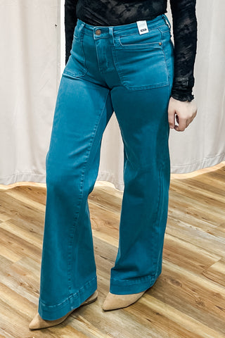 Judy Blue Teal Mid Rise Utility Wide Leg Jeans JB881061REG JB881061PL