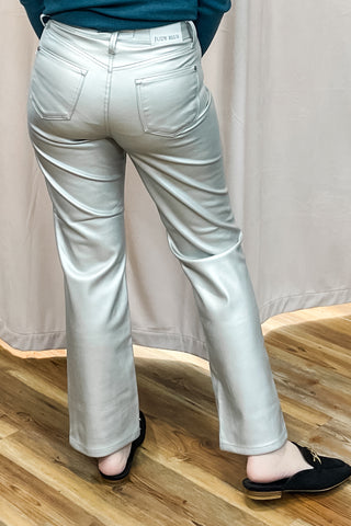 Judy Blue metallic silver faux leather straight leg jeans JB88899REG