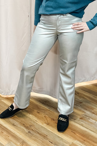 Judy Blue metallic silver faux leather straight leg jeans JB88899REG