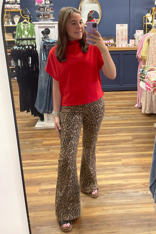 Judy Blue Mid Rise Jaqueline Leopard Print Luxe Flare Jeans mirror selfie JB881180