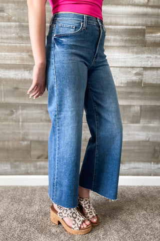 Just Black Denim Medium Wash Scissor Cut Wide Leg High Rise Jeans BP460J
