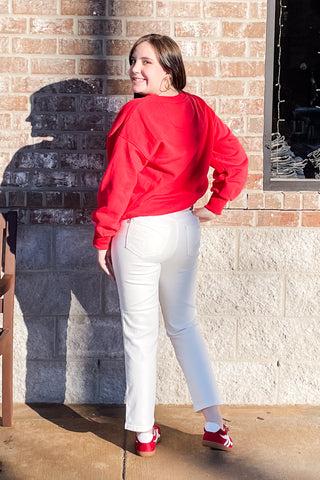 Lulu Mac Bright Red Valentine's Sweatshirt Pink Gingham LOVE lettering