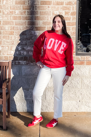 Lulu Mac Bright Red Valentine's Sweatshirt Pink Gingham LOVE lettering