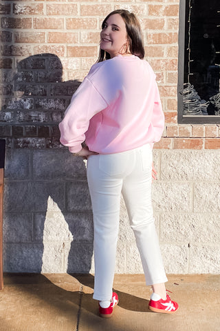 Lulu Mac Pink Oversized Valentine Sweatshirt with Red Gingham XOXO Lettering