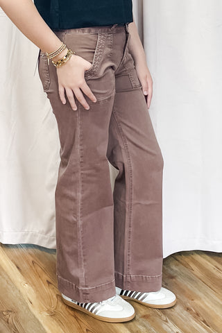 Mica Denim Super High Rise Double Waist Wide Leg Cocoa Jeans MDP-W3209