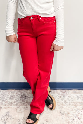 mica denim high rise loose fit straight leg lava red jeans mdp-t3573