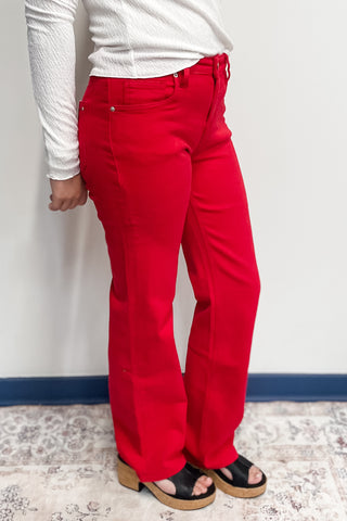 mica denim high rise loose fit straight leg lava red jeans mdp-t3573