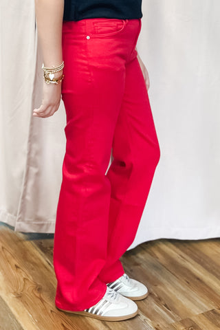mica denim high rise loose fit straight leg lava red jeans mdp-t3573