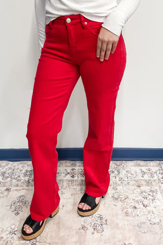 mica denim high rise loose fit straight leg lava red jeans mdp-t3573