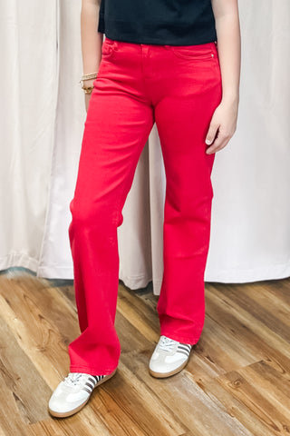 mica denim high rise loose fit straight leg lava red jeans mdp-t3573