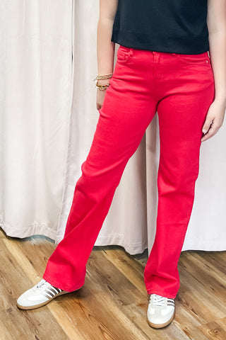 mica denim high rise loose fit straight leg lava red jeans mdp-t3573