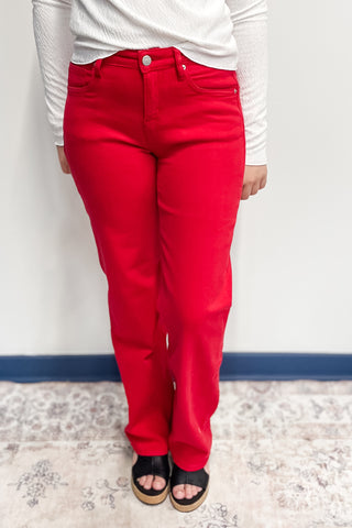 mica denim high rise loose fit straight leg lava red jeans mdp-t3573