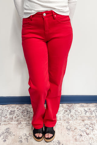mica denim high rise loose fit straight leg lava red jeans mdp-t3573