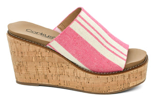 Corkys Mugshot Wedge Heel in Pink Natural Stripe