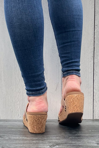 Corkys Footwear Obviously Scalloped Double Strap Wedges in Rose Gold