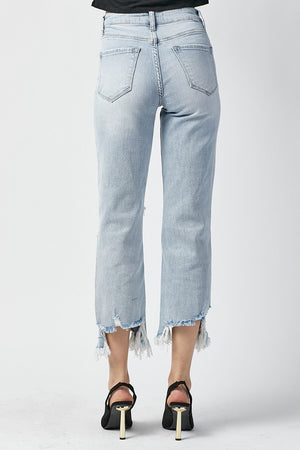 risen high rise straight crop jeans in light wash
