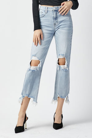 risen high rise straight crop jeans in light wash